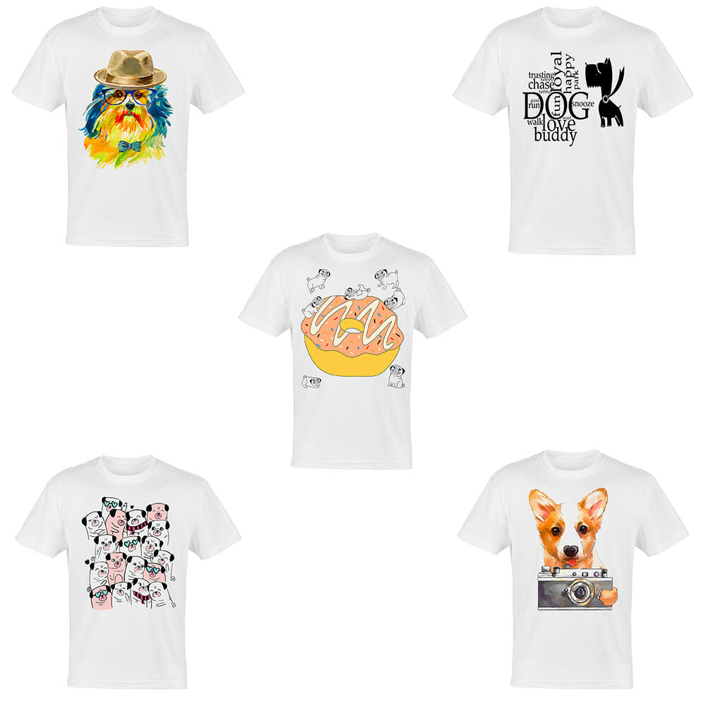 5 Dogs T-Shirt Designs Bundle - White Knocked Out - Perfect For DTG ...